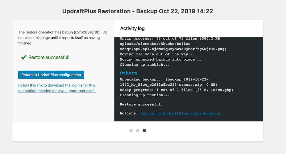 Restoration Successul UpdraftPlus