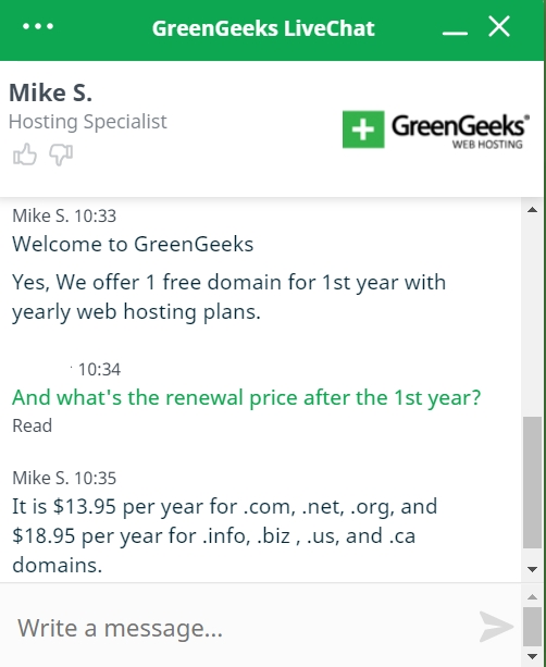 GreenGeeks live chat