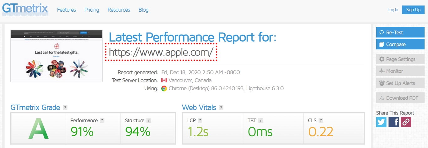 speed test results overall score