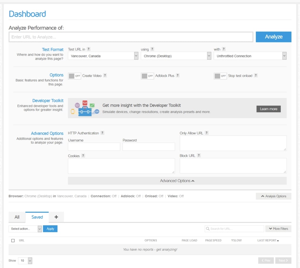 gtmetrix account dashboard