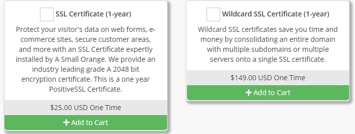 Arvixe SSL Security pricing