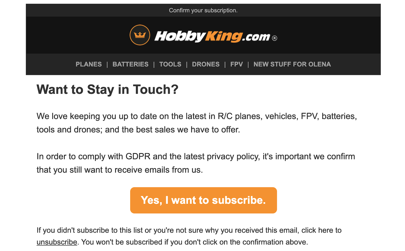 HobbyKing.com follows-up new customers who didn’t sign up for their newsletter