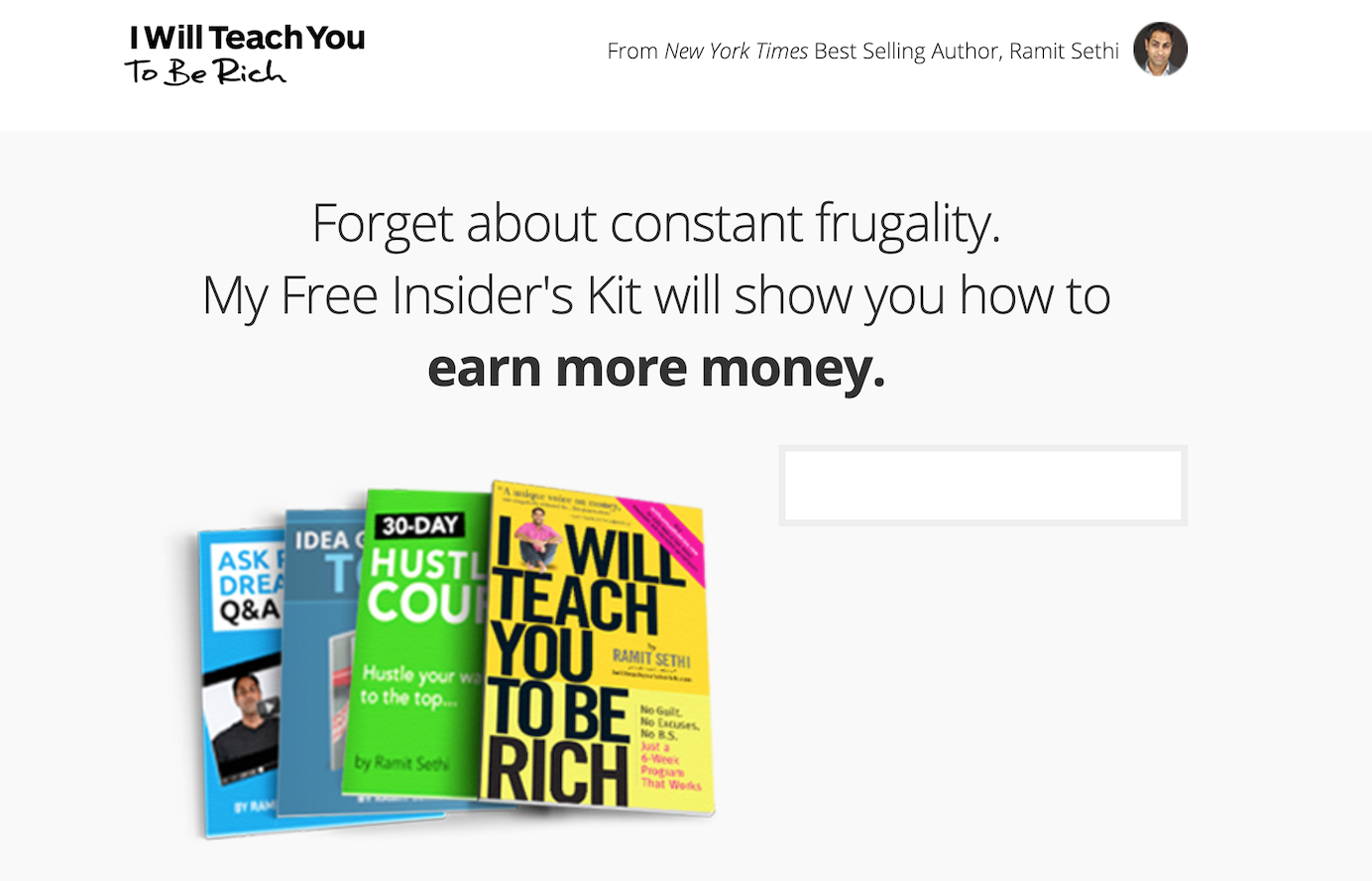 Ramit Sethi of I Teach You to Be Rich encourages sign-ups with an Insider Kit