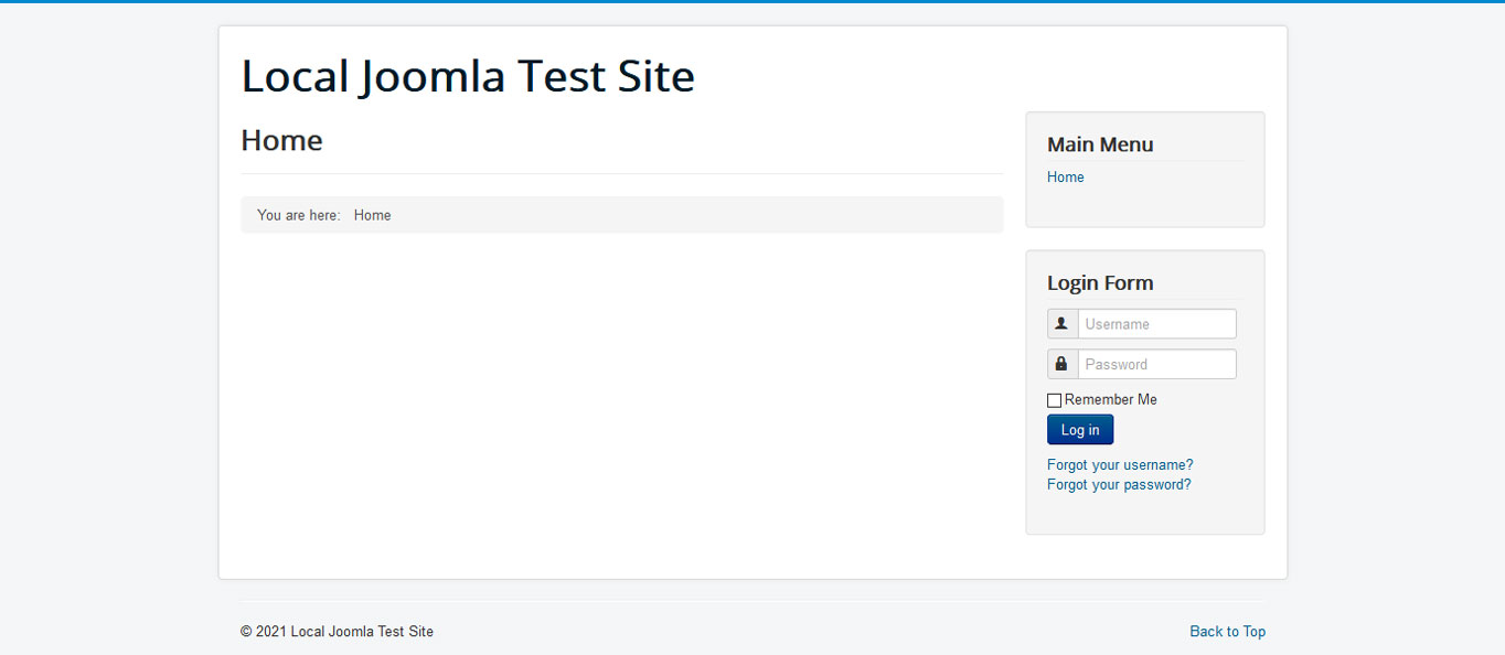 joomla front end after installation