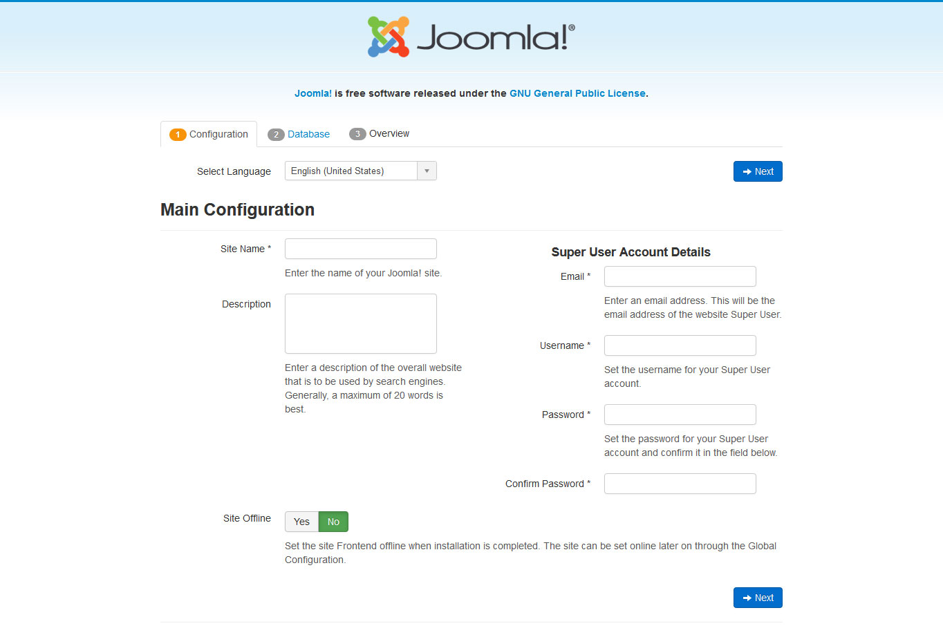 joomla manual installation step 1