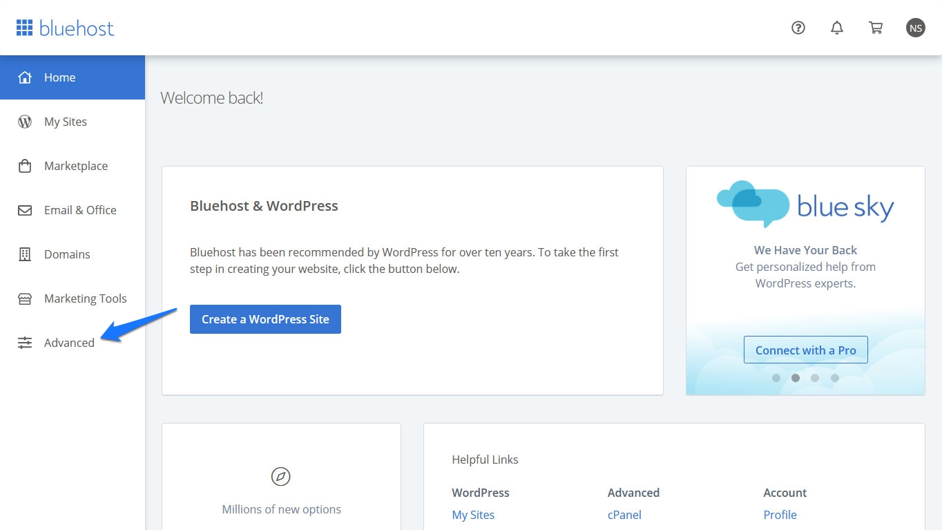 joomla quick installation in bluehost step 1