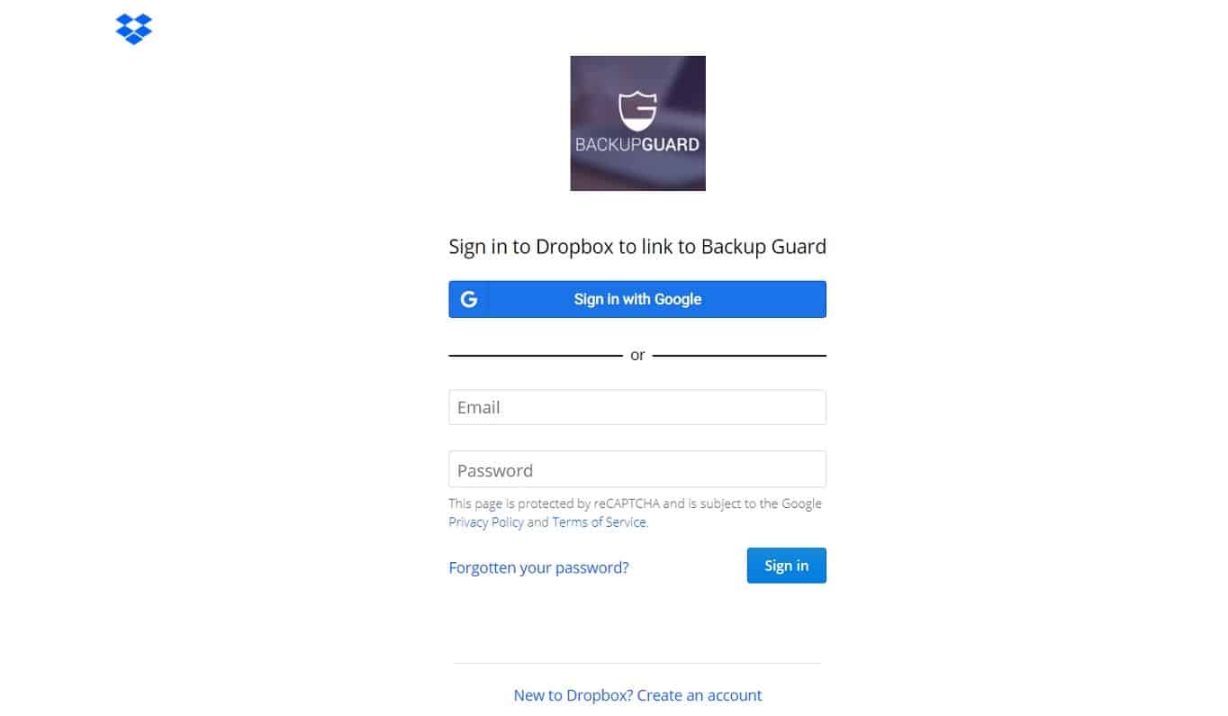 Backup Guard Dropbox Connection