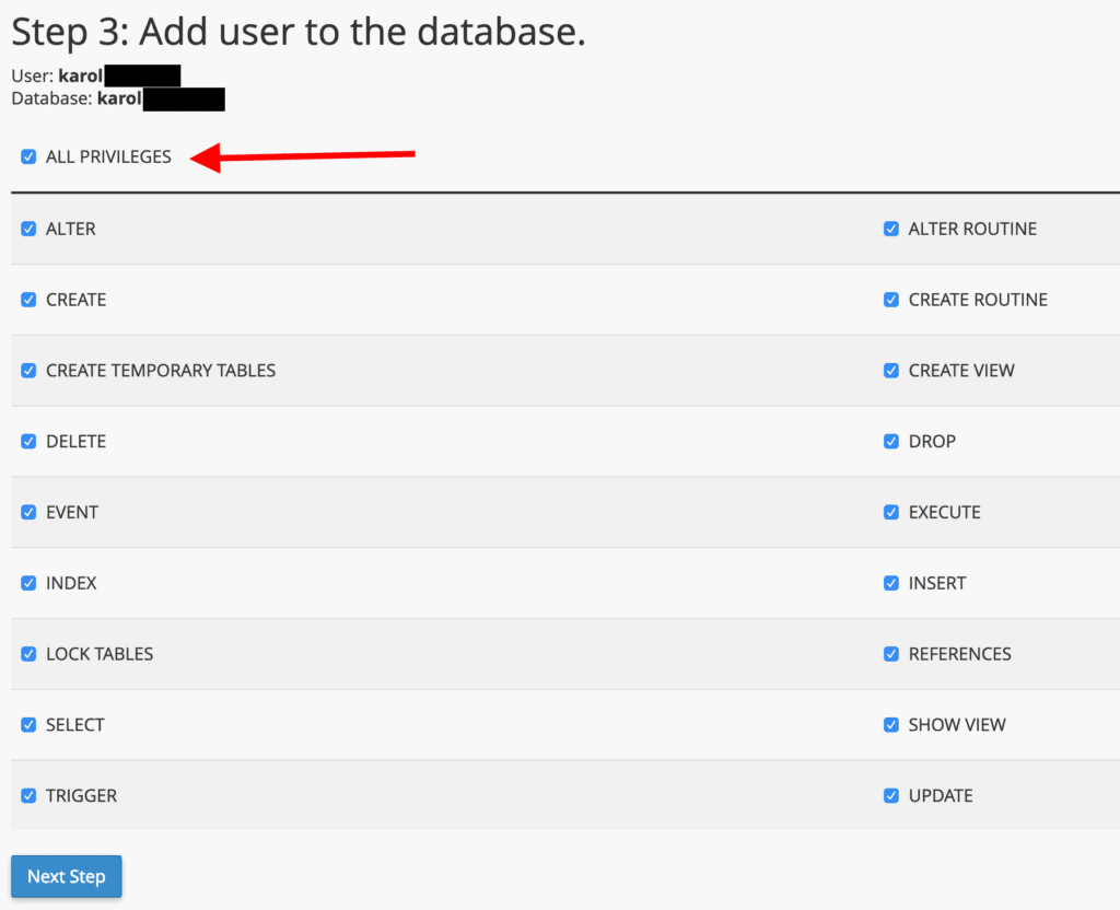 database privileges