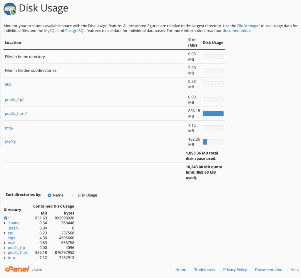 disk usage feature