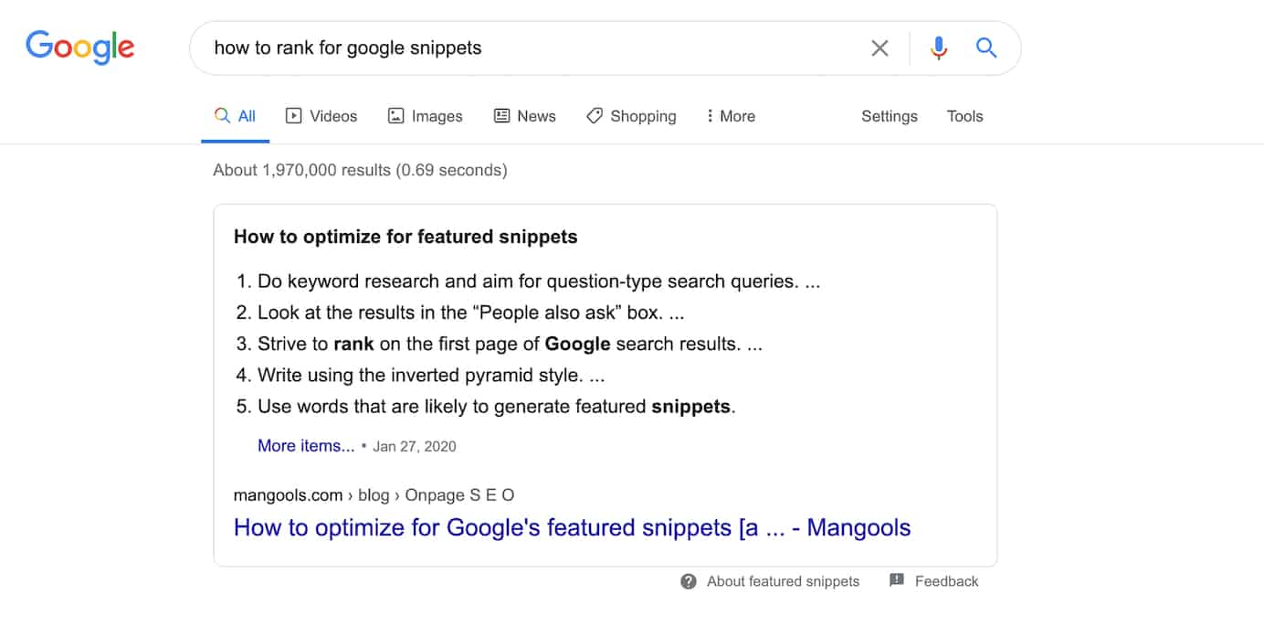 Featured snippet example