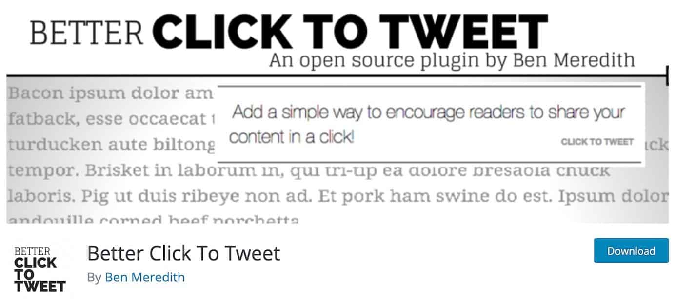 WordPress plugins for social sharing: Better Click To Tweet