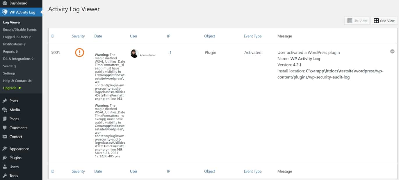 WP Activity log