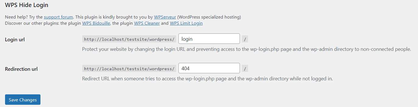 WPS Hide Login settings