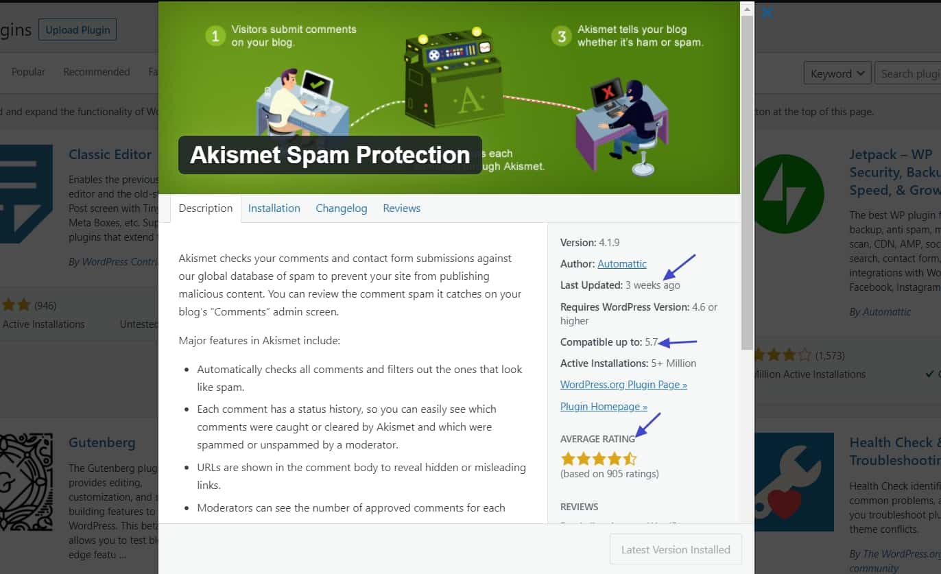 Akismet Spam Protection plugin what to check