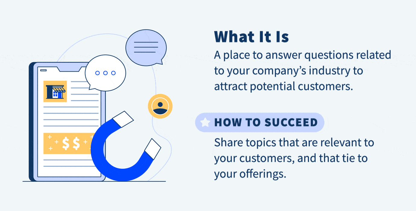 A business blog is a place to answer questions related to your company's industry. You can succeed by sharing topics that are relevant to your customers. 