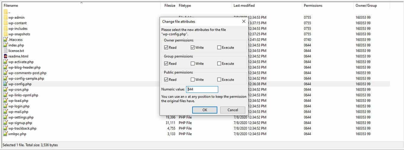 change file permissions via ftp