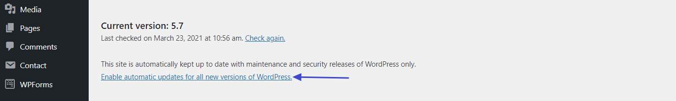 Enable automatic updates for all new versions of WordPress