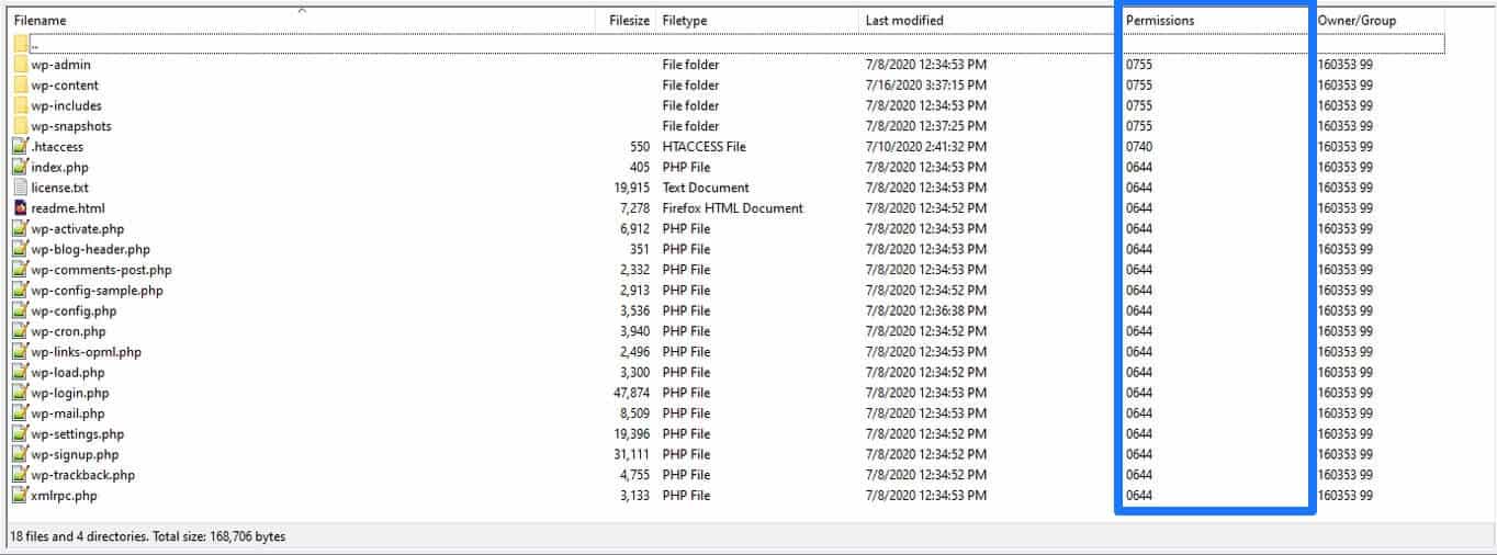 file permissions in filezilla