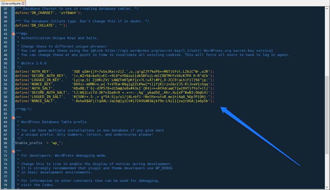 new salts inside wp-config.php