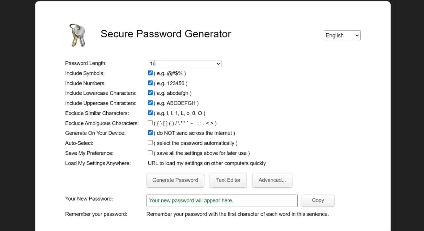 Secure password generator