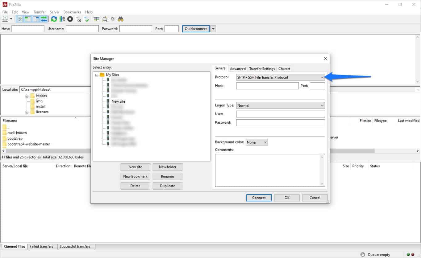 use sftp ssh in filezilla