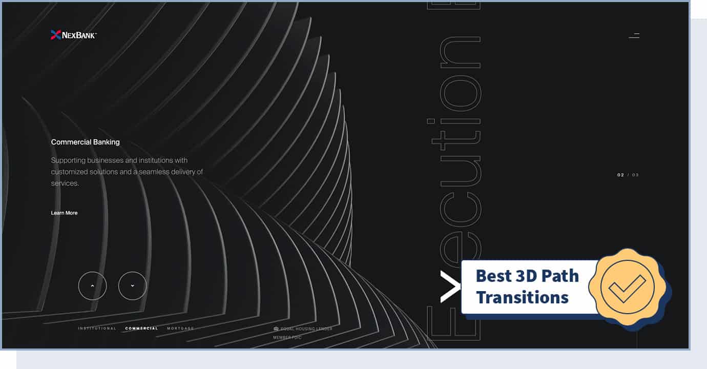 NexBank website with badge that says "best 3D path transitions"