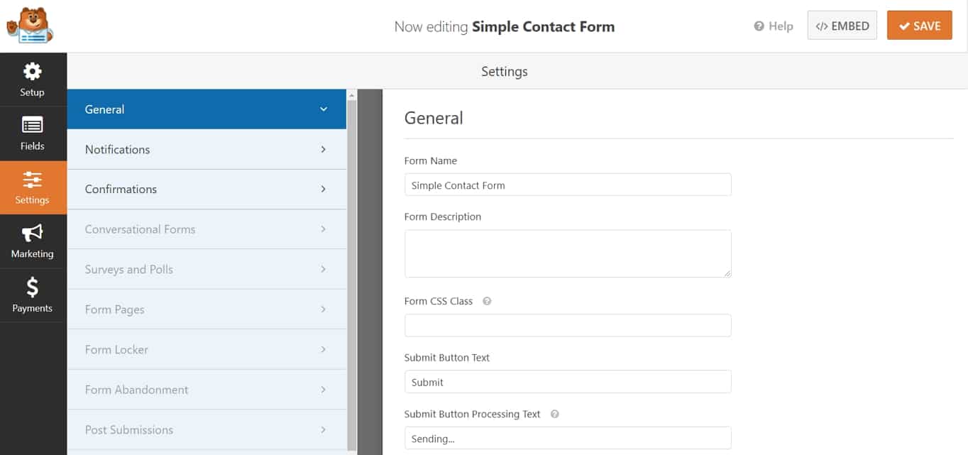 WPForms General Settings