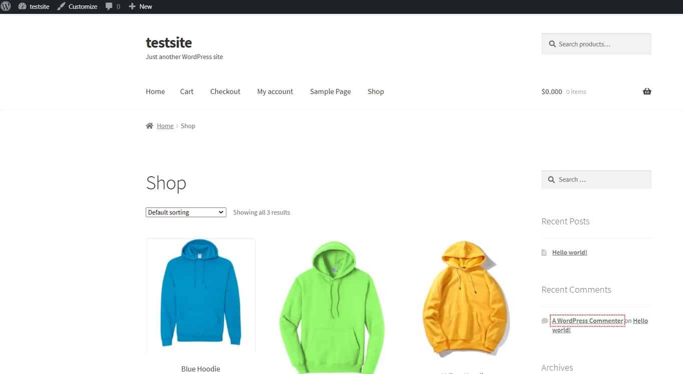 WooCommerce shop page