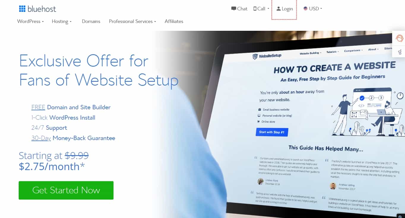 Bluehost landing page