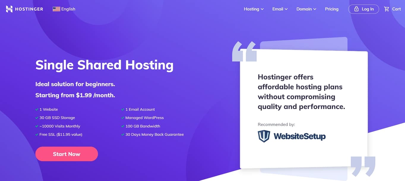 Hostinger landing page