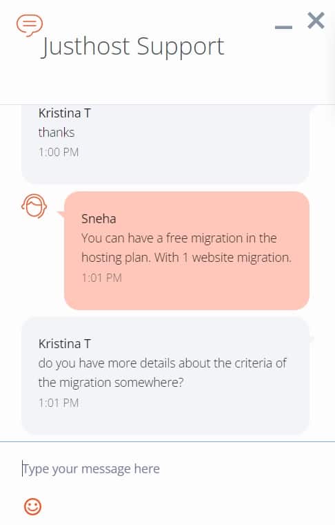 JustHost live chat